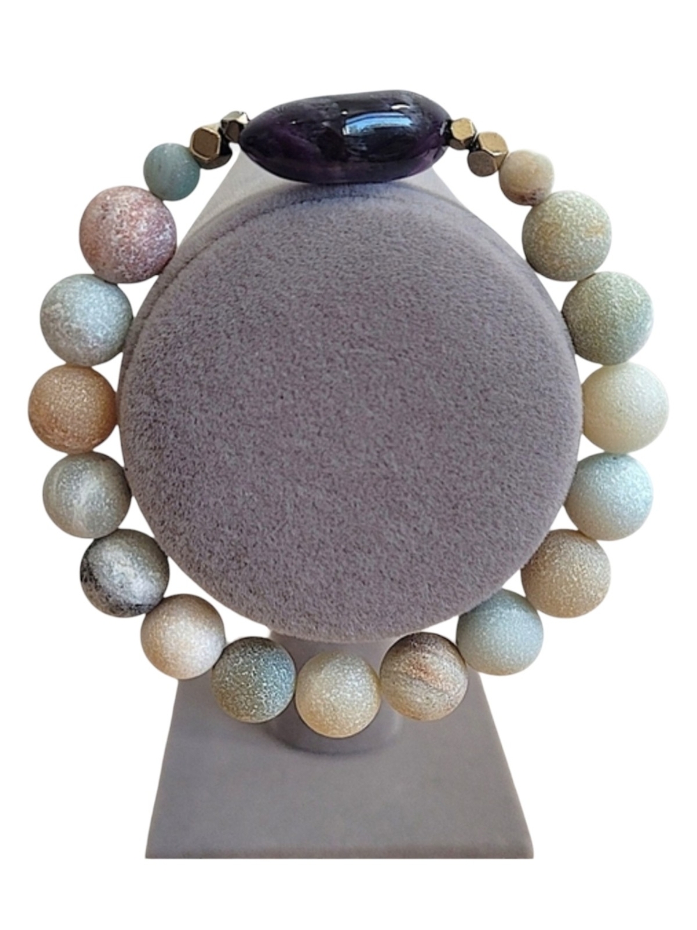 Hand Crafted Amethyst Amazonite Bracelet Beaded Size 7.5 in - 8 in